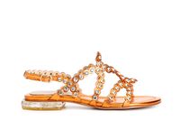 sandalias de tiras multiples y pedreria orange