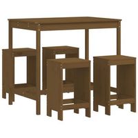 conjunto mesa y taburetes altos muebles jardin 5 uds madera pino marron miel