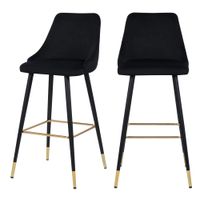 conjunto de 2 sillas de bar de 78 cm en terciopelo negro
