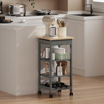 Carro De Servicio Biel 3 Estantes Cajón 76x37x37cm - Gris Oscuro/madera [en.casa]