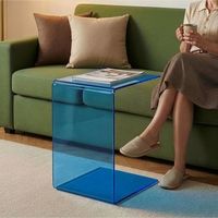 mesa auxiliar trolmapilu en forma de c vidrio templado 60x40x40 cm azul encasa
