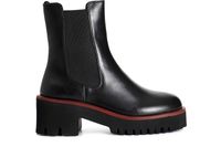 botin de mujer con elastico de piel con suela negra y ribete de color blackred
