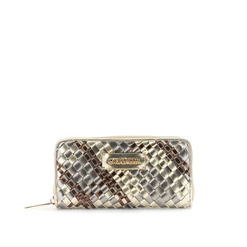 cartera redonda con cremallera trenzada metálica multicolor bronze/platinum
