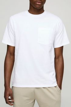 Regular Fit Basic Crew Neck Pocket T-Shirt, Blanco