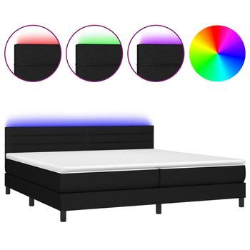 Cama Box Spring Colchón Y Luces Led Tela Negro 200x200 Cm Vidaxl