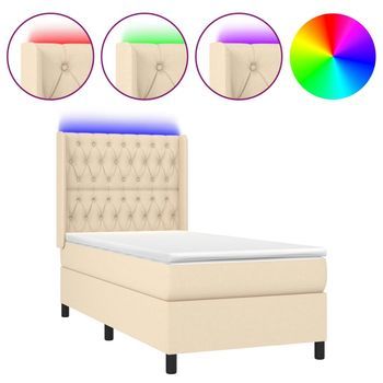 Cama Box Spring Colchón Y Luces Led Tela Crema 90x200 Cm Vidaxl