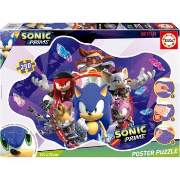 Educa - Sonic Prime  Poster Puzzle Infantil de 250 Piezas con Forma Exterior Especial  100 x 70 cm. Móntalo, pégalo con el Pegamento Especial Fix Puzzle Educa 20026