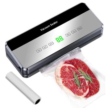 Selladora al vacío eléctrica para alimentos con cortador integrado, para sellar y conservar alimentos, con botón táctil, para uso en cocina, sellado al vacío y envasado.