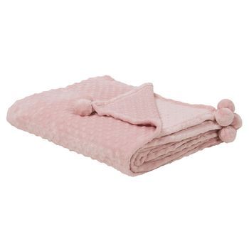 Manta Rosa 150 X 200 Pompones Textura Suave Colcha Sofá Cama Comodidad Samur