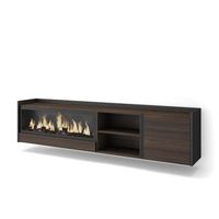 mueble tv television muebles de salon almacenaje 212x50x35 cm para tv hasta 80 chimenea electrica xxl colgado suspendido estilo moderno roble oscuro y negro