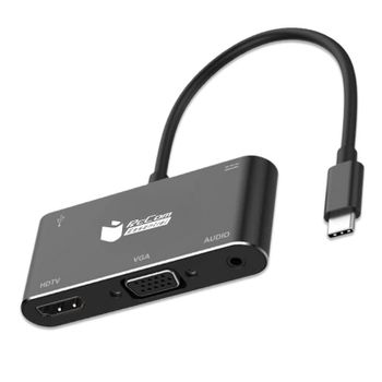 PcCom Essential Adaptador HUB 6 en 1 USB-C a 1x HDMI, 1 x VGA, 1x Audio Jack 3.5mm, 1x USB 3.0, 1x USB-C