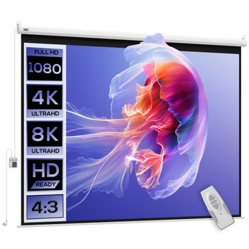 Proyector de video HOMCOM con pantalla de 84 pulgadas, pantalla de proyección motorizada y eléctrica 4:3 4K HD, pantalla de proyección para TV y cine en casa, montaje en pared o techo, con control