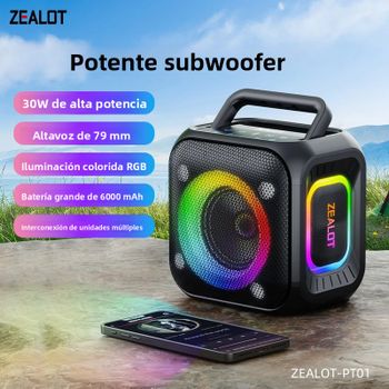 ZEALOT-PT01 Altavoz Bluetooth 5,4 Altavoz portátil para exteriores de 30W con IPX6 resistente al agua, tiempo de reproducción de 12H, para acampar y hacer senderismo