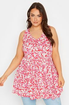 Yours Top Sin Mangas Rosa De Flores Tejido Rugoso, Mujer Curvy Y Tallas Grandes, Yours