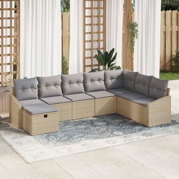 Conjunto De Sofás De Jardín De 8 Piezas Con Cojines Beige De Ratán Poli V7801 Unico / Beige