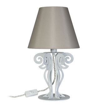 Lámpara De Mesa Circeo Ø24x40 Cm Base De Hierro Blanco Mármol Y Pantalla Tela Arena Made In Italy Casquillo E27 (bombilla Excluida)