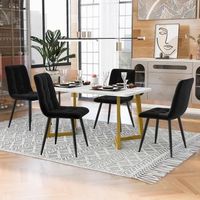 conjunto de mesa y 4 sillas - comedor - mdf y terciopelo - negro y dorado 117cm