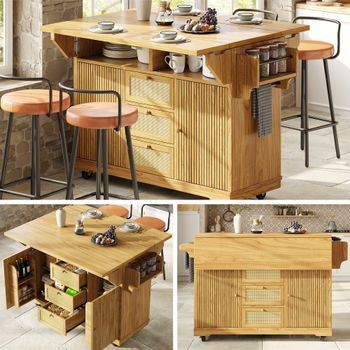 Carrito De Cocina Plegable 142,5 × 80 × 95 Cm Con Almacenaje Y Tablero Abatible