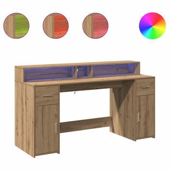 Escritorio Con Led Madera Ingeniería Roble Artisian 160x55x91cm Vidaxl