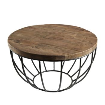 Mesa de centro de madera de teca reciclada y metal negro d60