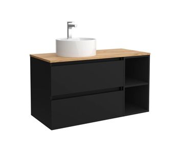 Mueble de baño bequia 100cm + coqueta 2 huecos lado reversible + encimera + lavabo posar| negro mate |100x45x54