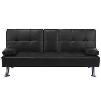 Sofá Cama 3 Plazas De Tela Negra Mesa Abatible Convertible Click Clack Moderno Roxen