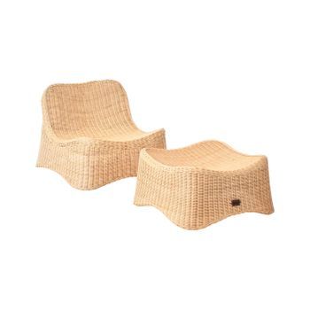Sillón De Jardín De Ratán Con Reposapiés Sillón Bajo Conjunto Apilable Natural Aigani