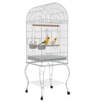 pawhut jaula de pajaros con ruedas jaula de aves exterior con bandeja extraible rejilla 2 cuencos percha 51x51x153 cm blanco   aosom espana