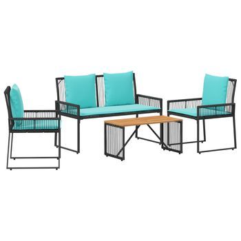 Juego De Muebles De Exterior Con Cojín 9 Piezas | Mobiliario De Jardín Negro Y Turquesa