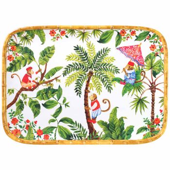 Bandeja rectangular de melamina con estampado de monos de bali 45 cm