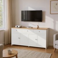 mueble de tv blanco con tablero de madera diseno elegante y practico