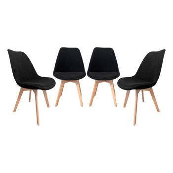 Silla Escandinava De Madera De Haya Y Pana Fina, Set De 4, Negro