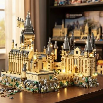 Castillo de película mágica, escuela, Micro bloques de construcción, vista a la calle, arquitectura MOC, paisaje, juguete, regalos de Navidad y cumpleaños