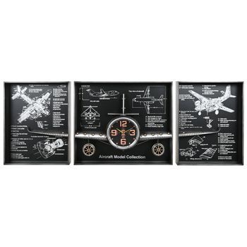 Reloj Pared Set 3 Metal 175x21x64 Avion Plateado