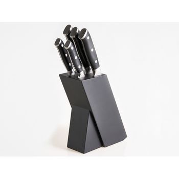 Conjunto De 5 Cuchillos Con Bloque Modernos De Acero Inoxidable Afilados A Mano Dureza 54 Hrc Negro Ikeda