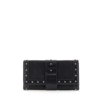 cartera efecto piel con ribete y remaches black