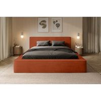 lit coffre denali r terracota r 180x200 cm r tela terciopelo suave r somier elevable r almacenamiento integrado