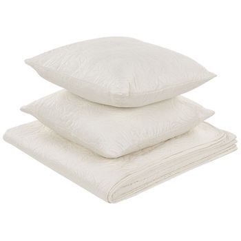 Colcha Con Cojines Estampado En Relieve Poliéster 140 X 210 Cm Blanco Crema Rudkhan