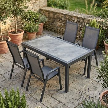 Conjunto De Mesa Rectangular Y Sillas Extensible Gris Antracita
