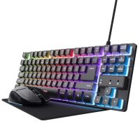trust gxt 794 pack gaming teclado tkl rgb negro  raton inalambrico rgb negro  alfombrilla negra