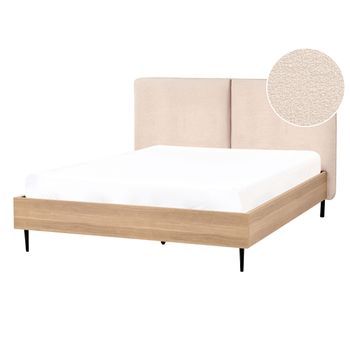 Cama Moderna Con Cabecero De Bouclé Beige 140 X 200 Cm Limanton