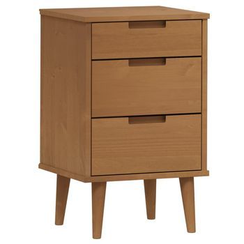 Mesita De Noche | Mesilla De Noche Molde Madera Maciza De Pino Marrón 40x35x65 Cm