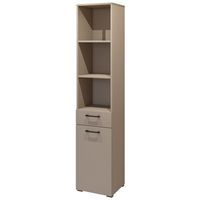 mueble alto de almacenamiento coleccion washing - 1 cajon 1 puerta y 1 cesta - color topo y roble