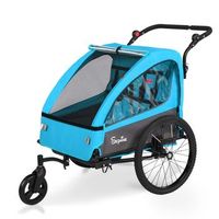 remolque bicicleta infantil sepnine bt920 r 2 ninos plegable - azul