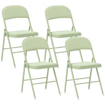 HOMCOM Juego de 4 Sillas Plegables Tapizadas en Terciopelo Estructura de Acero con Respaldo para Espacios Pequeños Verde