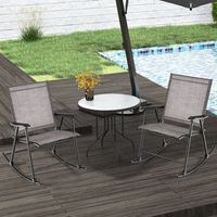 juego de 2 sillas mecedoras plegables con tela de asiento y marco de metal para patio jardin terraza y piscina 82 x 64 x 91 cm marron cfw48368
