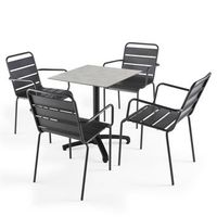 mesa de conjunto laminado de hormigon claro y 4 sillas grises opera - oviala