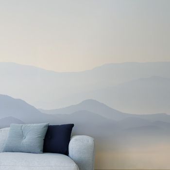 Papel pintado panorámico misty mountains, azul 425 x 250cm