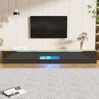 mueble para tv - de pared o de pie con iluminacion led - mdf y madera - negro y madera 180x35x30cm