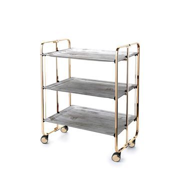 Carrito Auxiliar Plegable Bauhaus Dorado Con Ruedas – 3 Niveles Y 3 Posiciones,,pino Envejecido